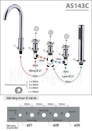 Bản Vẽ Bộ Vòi Sen Bồn Tắm CAESAR AS143C