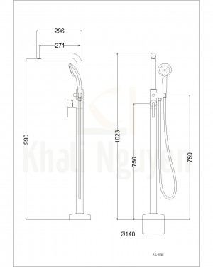 Bản Vẽ Vòi Sen Đứng Bồn Tắm Caesar AS489C
