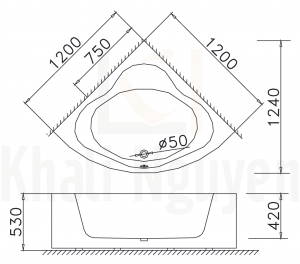 Bản Vẽ Bồn Tắm Góc Caesar AT5220 Chân Yếm 1.2M