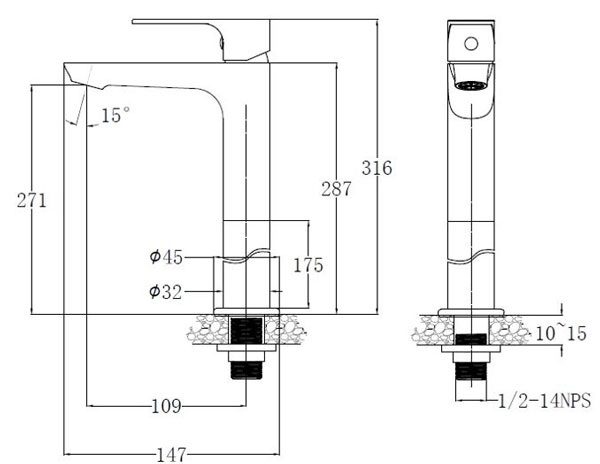 Bản vẽ vòi lavabo Caesar B061CBU