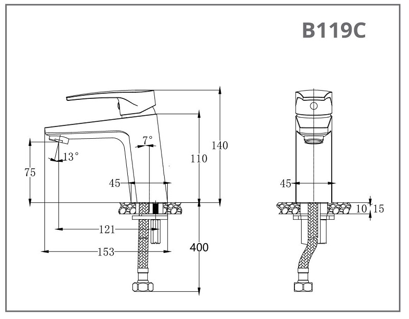 Bản vẽ vòi lavabo Caesar B119C
