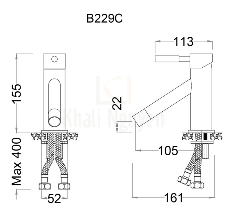 Bản Vẽ Vòi Nóng Lạnh Lavabo Caesar B229CU