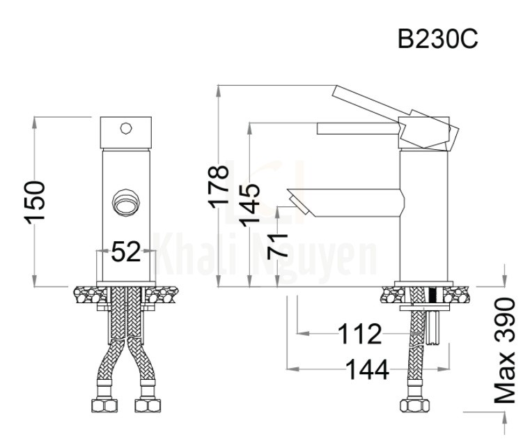 Bản Vẽ Vòi Nóng Lạnh Lavabo CAESAR B230CU Xả Nhấn