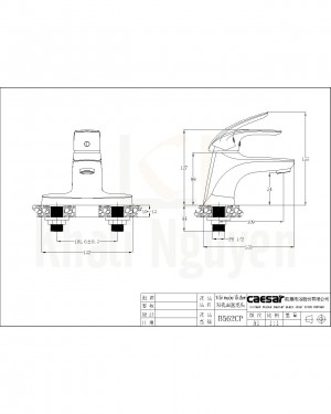 Bản Vẽ Vòi Chậu Lavabo CAESAR B562CP/CU Nóng Lạnh 3 Lỗ