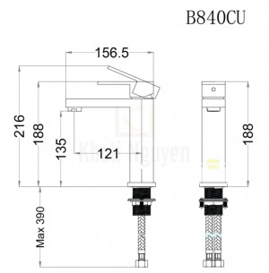 Bản Vẽ Vòi Chậu Lavabo CAESAR B840CU Nóng Lạnh 1 Lỗ