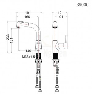 Bản Vẽ Vòi Lavabo Caesar B900CU Dây Rút Nóng Lạnh