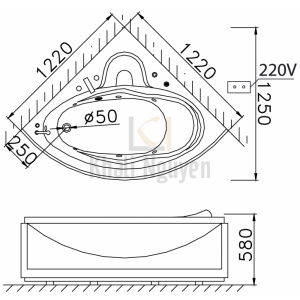 Bản vẽ kỹ thuật bồn tắm góc Caesar AT5120A