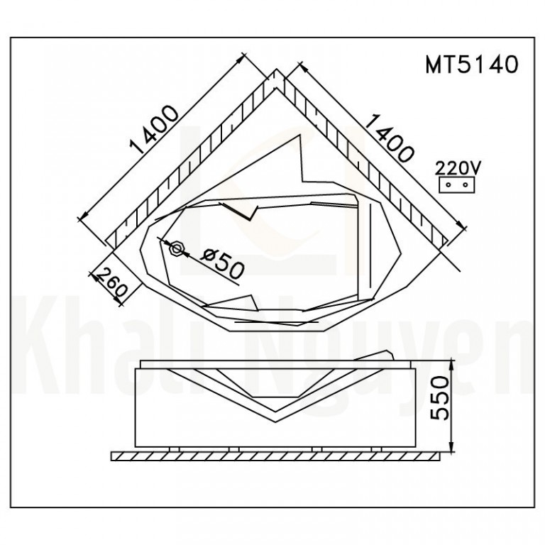 Bản vẽ kỹ thuật bồn tắm CAESAR MT5140