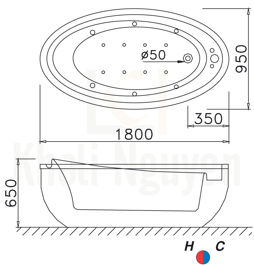 Bản vẽ kỹ thuật bồn tắm CAESAR AT6480