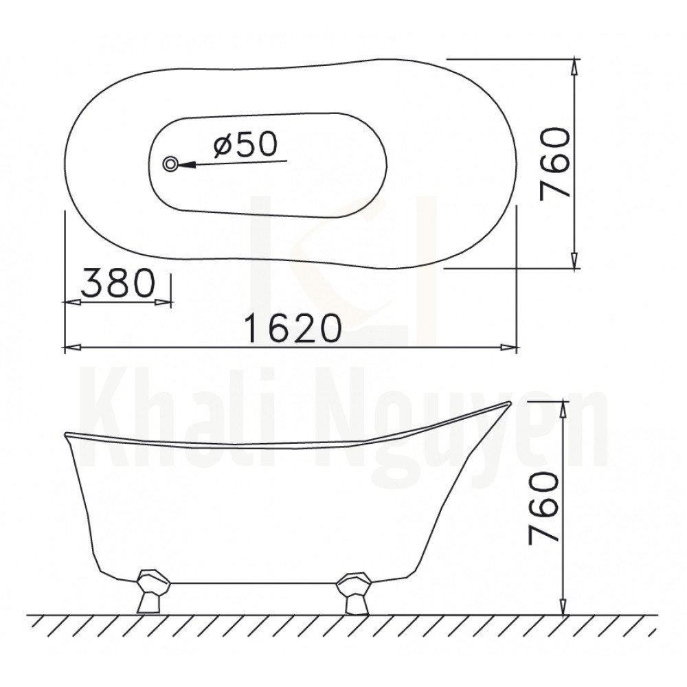 Bản vẽ kỹ thuật bồn tắm CAESAR KT1160