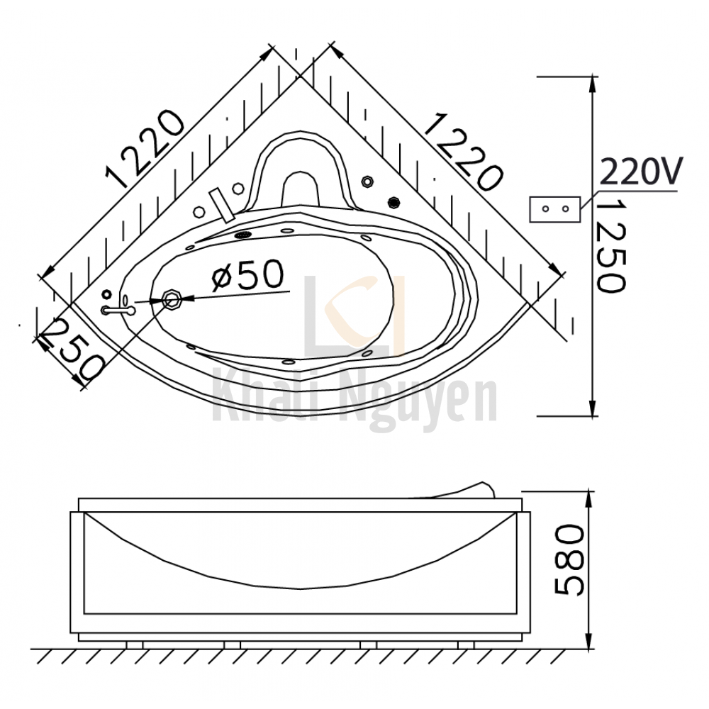 Bản vẽ kỹ thuật bồn tắm CAESAR MT5120