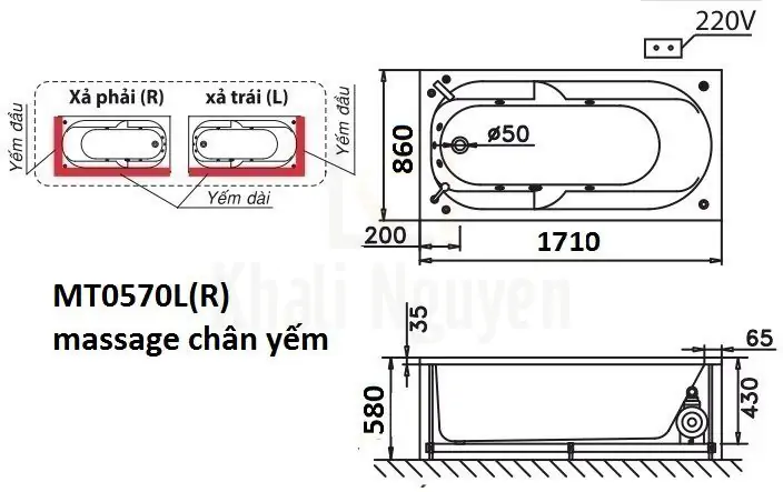 Bản vẽ kỹ thuật bồn tắm CAESAR MT0570L/R