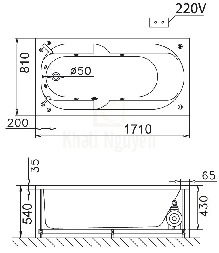 Bản vẽ kỹ thuật bồn tắm CAESAR MT0270