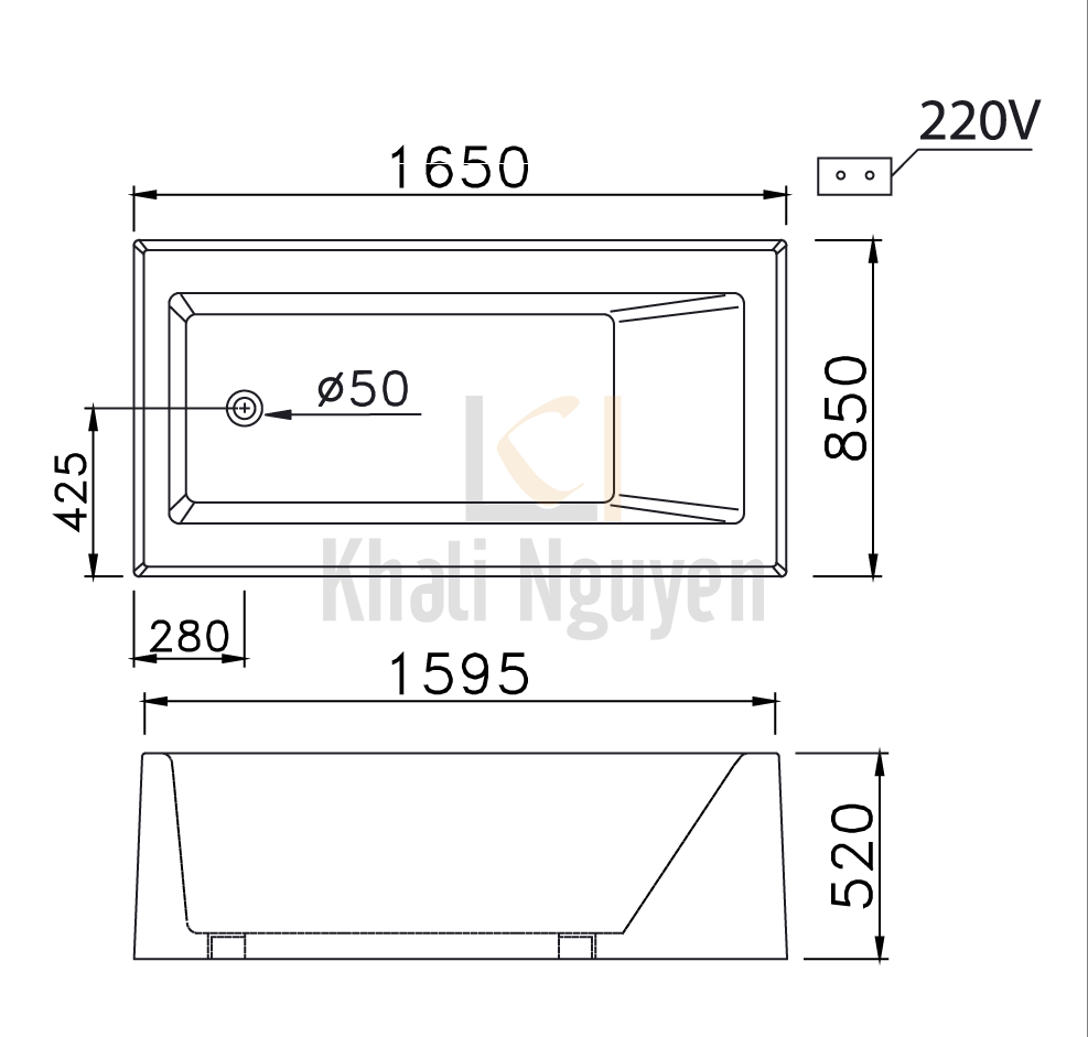 Bản vẽ bồn tắm đơn lập MT0660C Caesar
