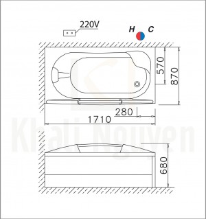 Bản vẽ kỹ thuật bồn tắm CAESAR MT3370L/R 1.7M