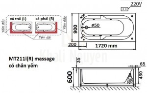 Bản vẽ kỹ thuật bồn tắm CAESAR MT211L/R