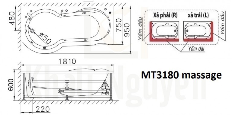 Bản vẽ kỹ thuật bồn tắm Caesar MT3180L/R