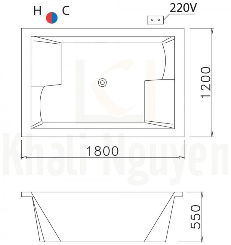Bản vẽ kỹ thuật bồn tắm CAESAR MT7180L/R(CH)
