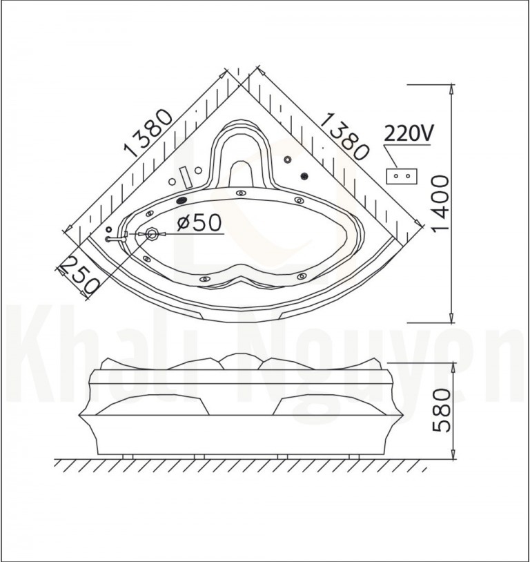 Bản vẽ kỹ thuật bồn tắm CAESAR MT5132