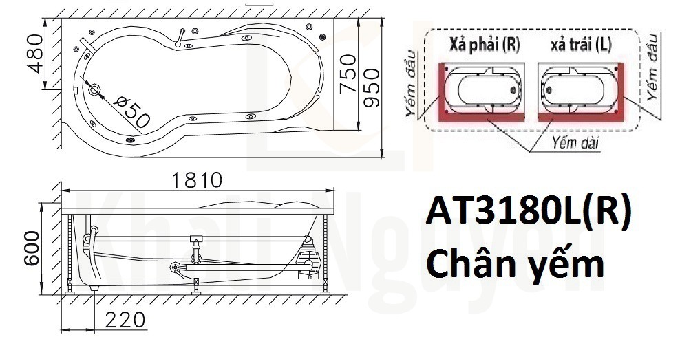 Bản vẽ kỹ thuật bồn tắm CAESAR AT3180L/R