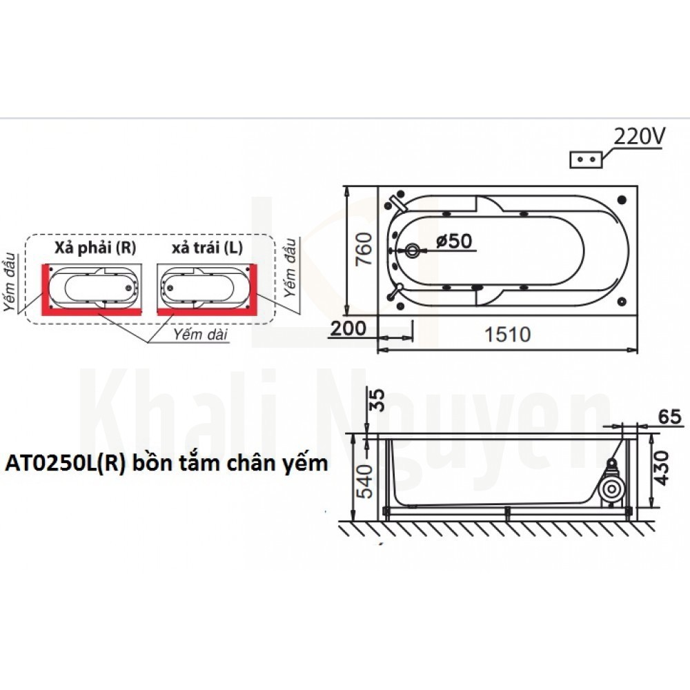 Bản vẽ kỹ thuật bồn tắm CAESAR AT0250L/R