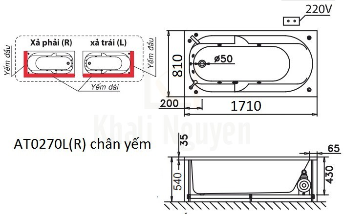 Bản vẽ kỹ thuật bồn tắm CAESAR AT0270L/R