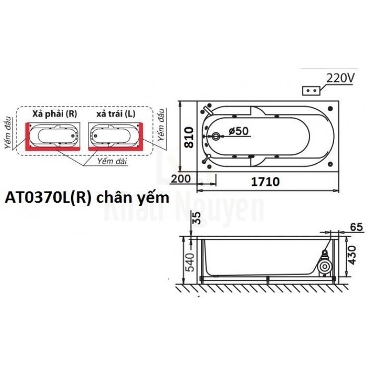 Bản vẽ kỹ thuật bồn tắm CAESAR AT0370L/R