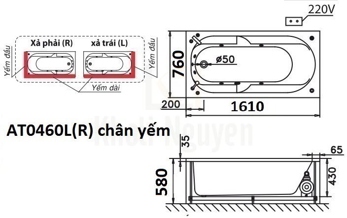 Bản vẽ kỹ thuật bồn tắm CAESAR AT0460L/R