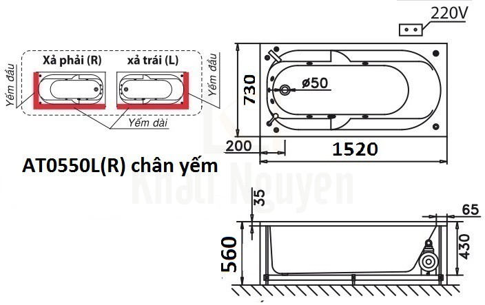 Bản vẽ kỹ thuật bồn tắm CAESAR AT0550L/R