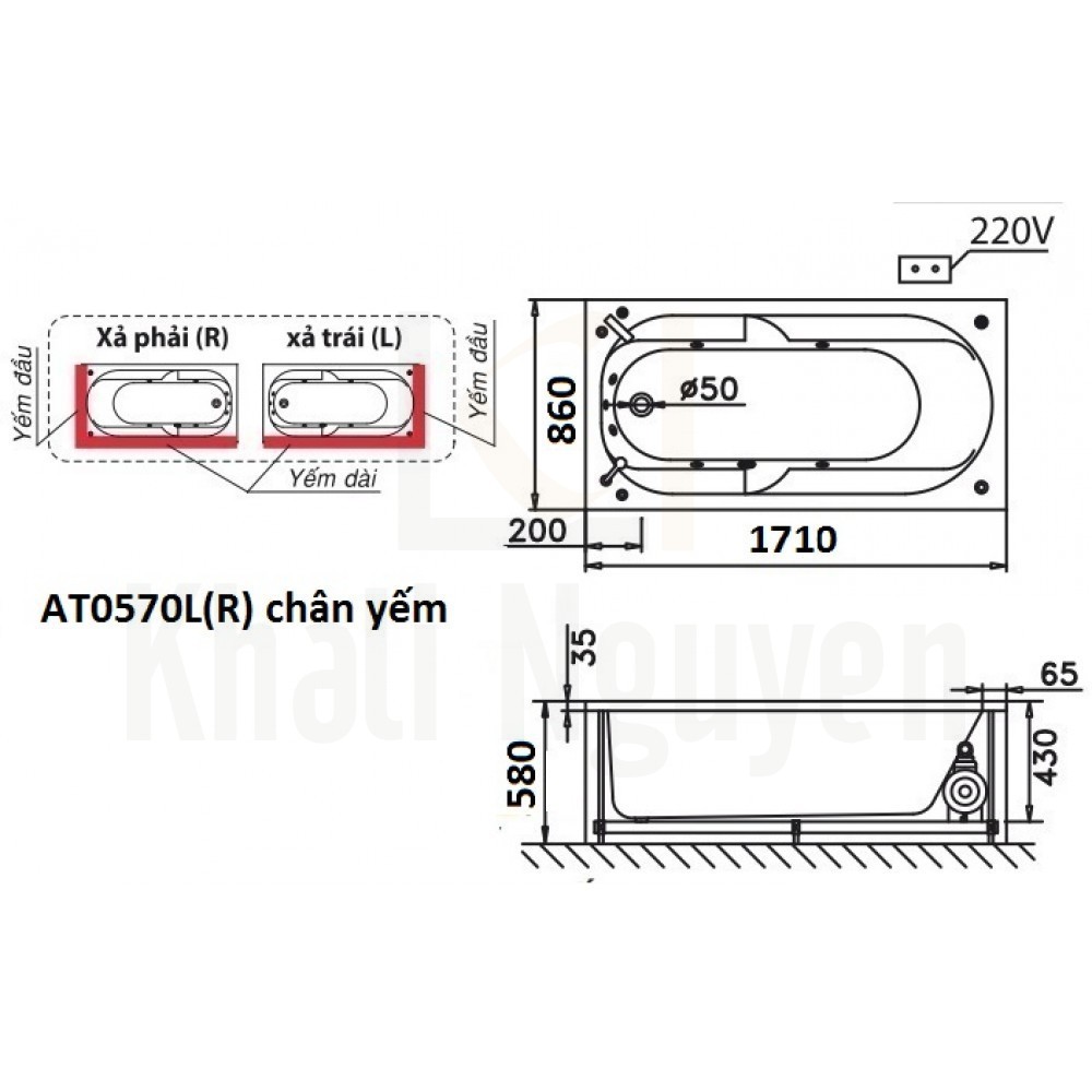 Bản vẽ kỹ thuật bồn tắm CAESAR AT0570L/R