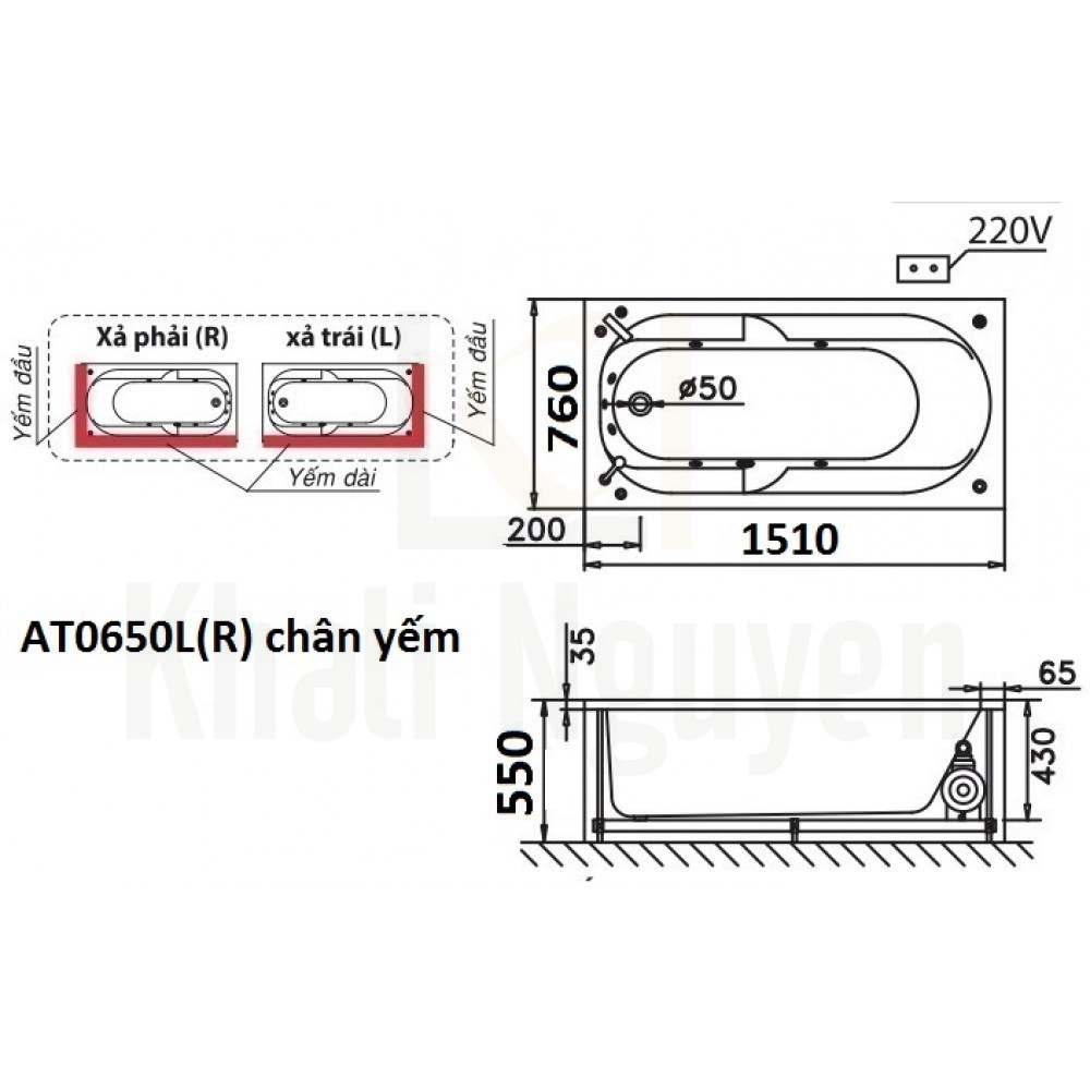 Bản vẽ kỹ thuật bồn tắm CAESAR AT0650L/R