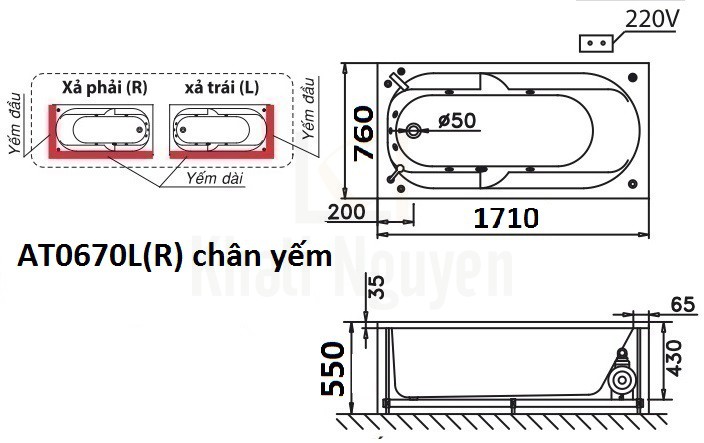 Bản vẽ kỹ thuật bồn tắm CAESAR AT0670L/R