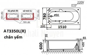 Bản vẽ kỹ thuật bồn tắm CAESAR AT3350L/R
