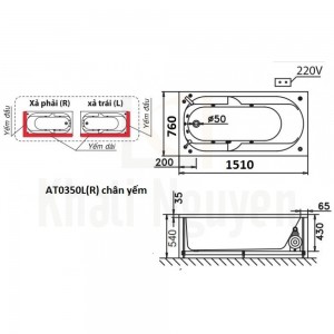 Bản vẽ kỹ thuật bồn tắm CAESAR AT0350L/R