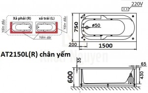 Bản vẽ kỹ thuật bồn tắm CAESAR AT2150L/R