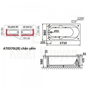 Bản vẽ kỹ thuật bồn tắm CAESAR AT0570L/R