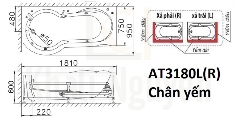 Bản vẽ kỹ thuật bồn tắm CAESAR AT3180L/R