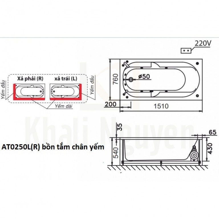 Bản vẽ kỹ thuật bồn tắm CAESAR AT0250L/R