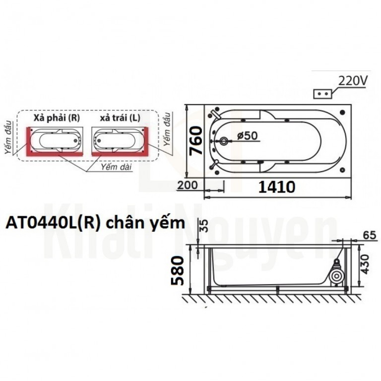 Bản vẽ kỹ thuật bồn tắm CAESAR AT0440L/R