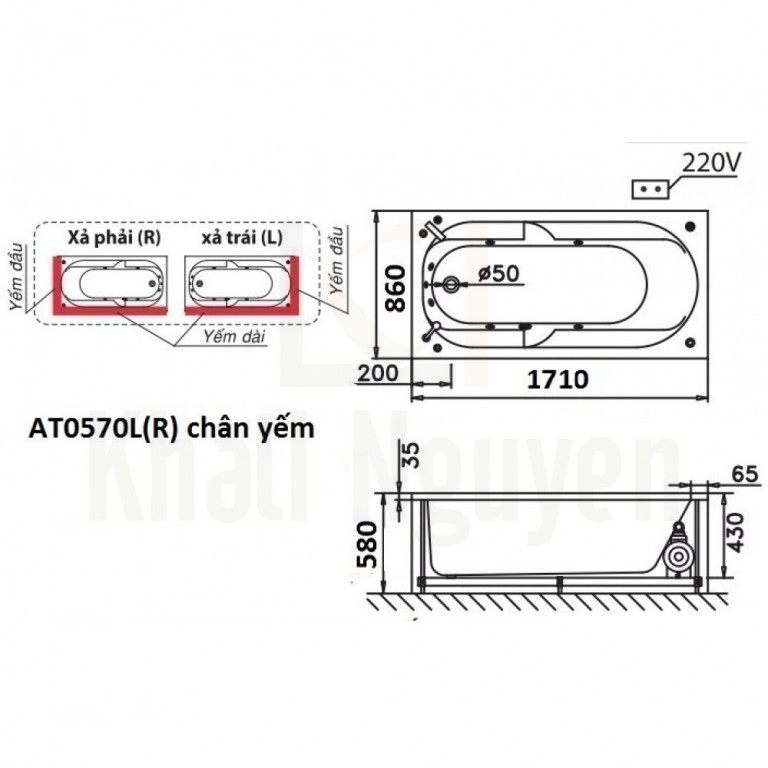 Bản vẽ kỹ thuật bồn tắm CAESAR AT0570L/R