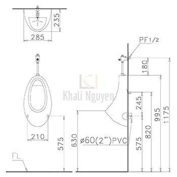 Bản vẽ kỹ thuật bồn tiểu Caesar U0221