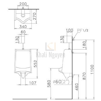 Bản vẽ kỹ thuật bồn tiểu Caesar U0230