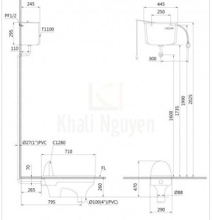 Bản Vẽ Bồn Cầu Xổm Caesar C1280 Xả Thẳng