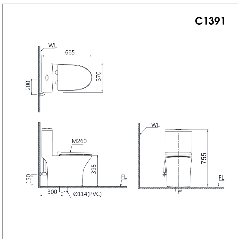 Bản vẽ bồn cầu Caesar 1 khối C1391
