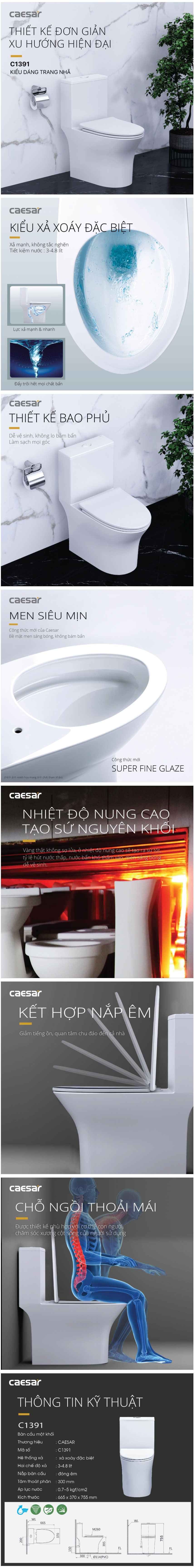 Thông tin bồn cầu Caesar 1 khối C1391