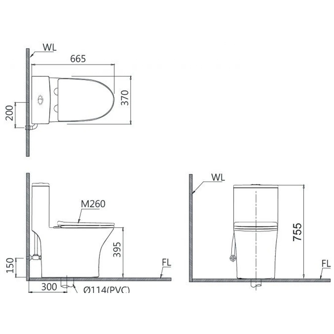 Bản vẽ bồn cầu nắp rửa điện tử Caesar C1391F+TAF512H