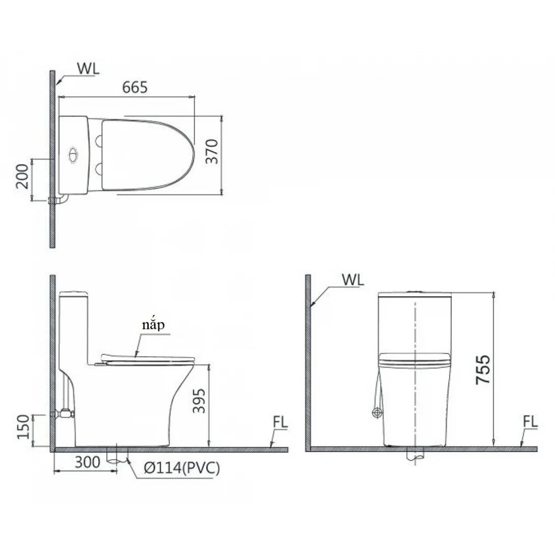 Bản vẽ bồn cầu nắp rửa điện tử Caesar C1391F+TAF610H