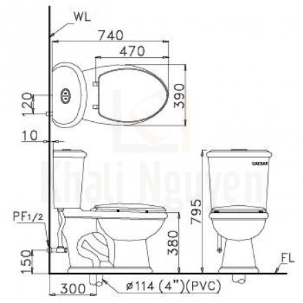Bản Vẽ Bồn Cầu CAESAR CD1331 Thùng T1131 Nắp Êm