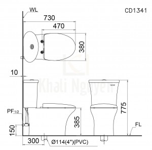 Bản Vẽ Bồn Cầu Hai Khối Caesar CD1341