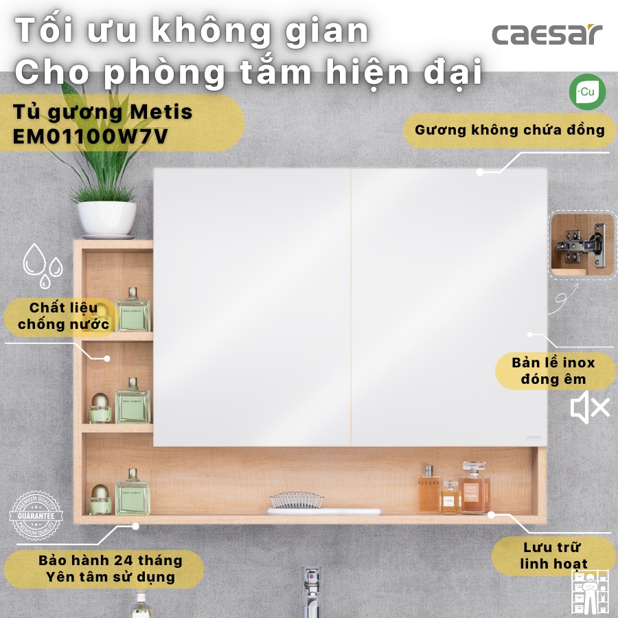 Tủ gương Caesar EM01100W7V - 1